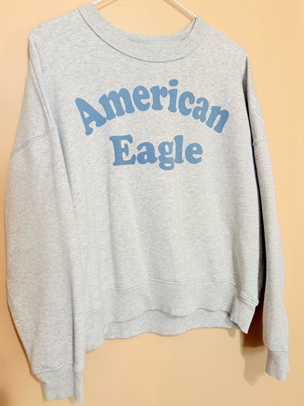 American Eagle Outfitters Light Gray Crewneck with Blue Logo
